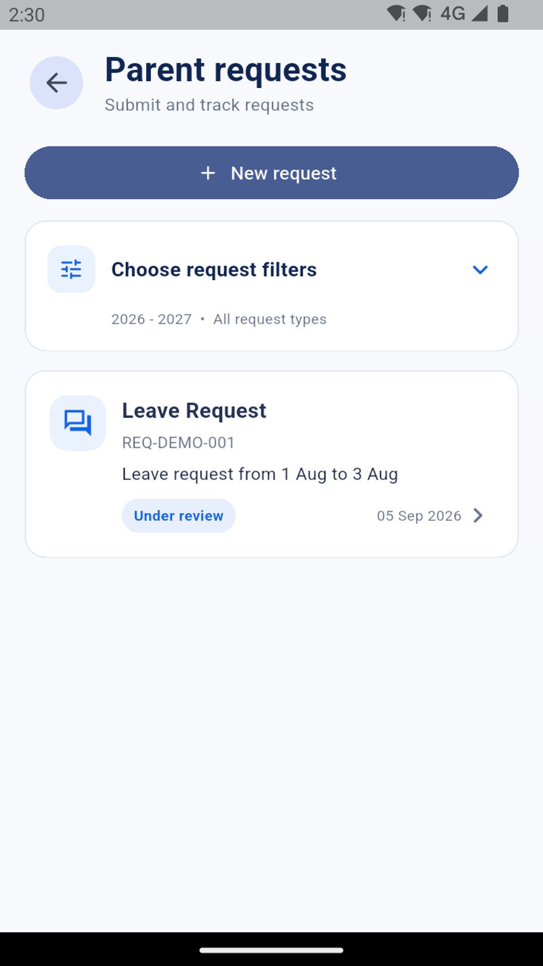 Smart Campus parent app requests screen